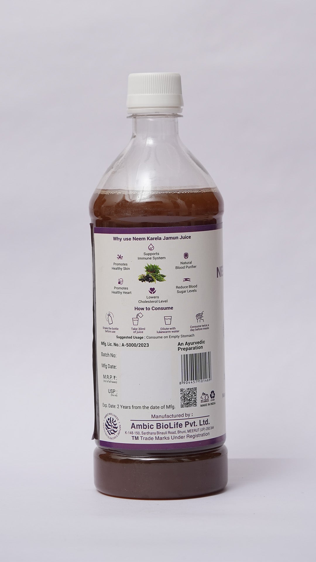 Neem Karela Jamun Juice | Regulates Blood Glucose Metabolism Naturally - 1L