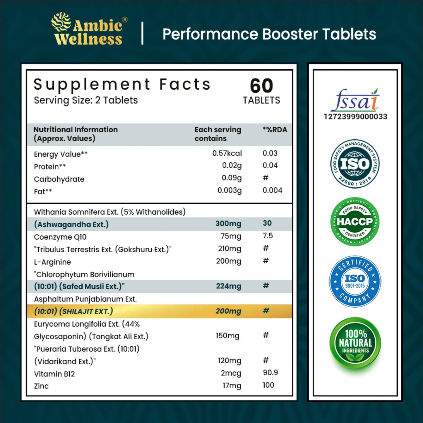 Ambic Wellness Alpha Maxx Performance Booster Tablets | Shilajit, Ashwagandha & Swarna Bhasma | Strength, Stamina & Energy | 60 Tablets