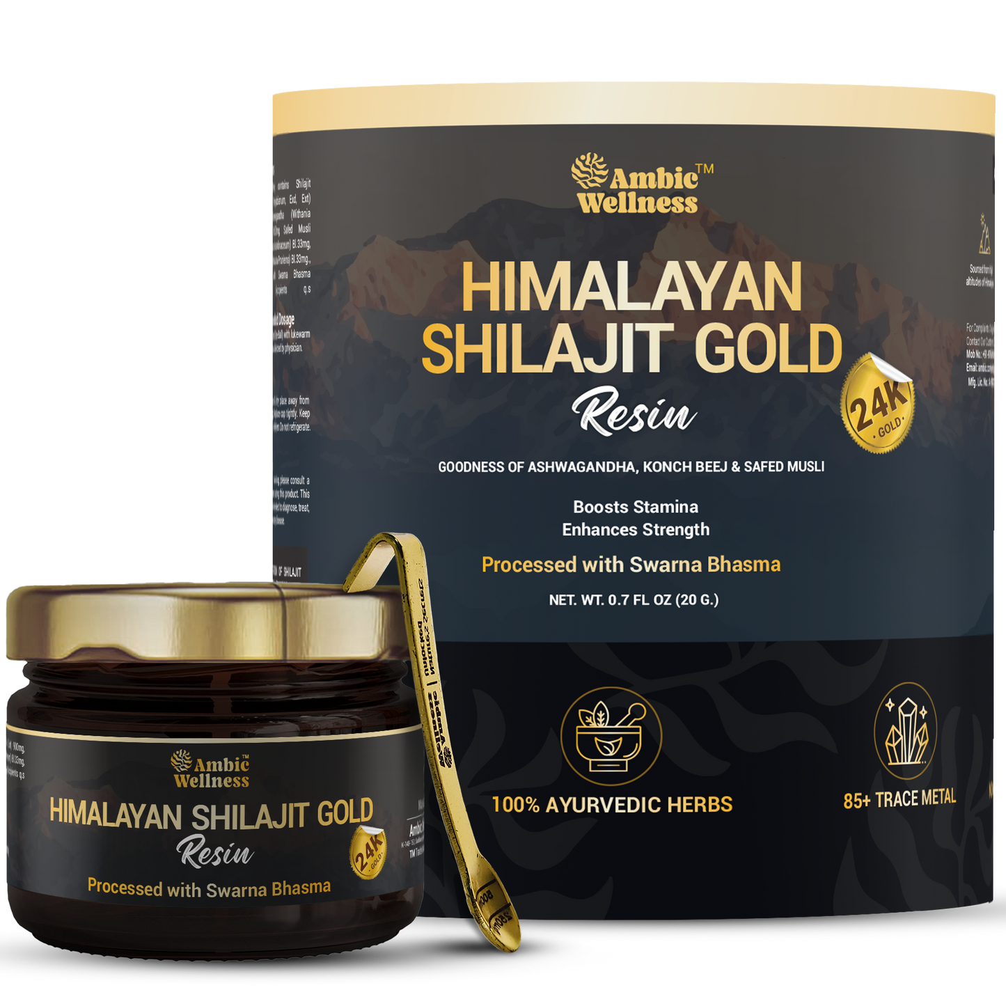 Ambic Wellness Himalayan Shilajit Gold Resin I Shilajit Original with 77%+ Fulvic Acid I Boosts Performance I Contains 24 Carat Gold