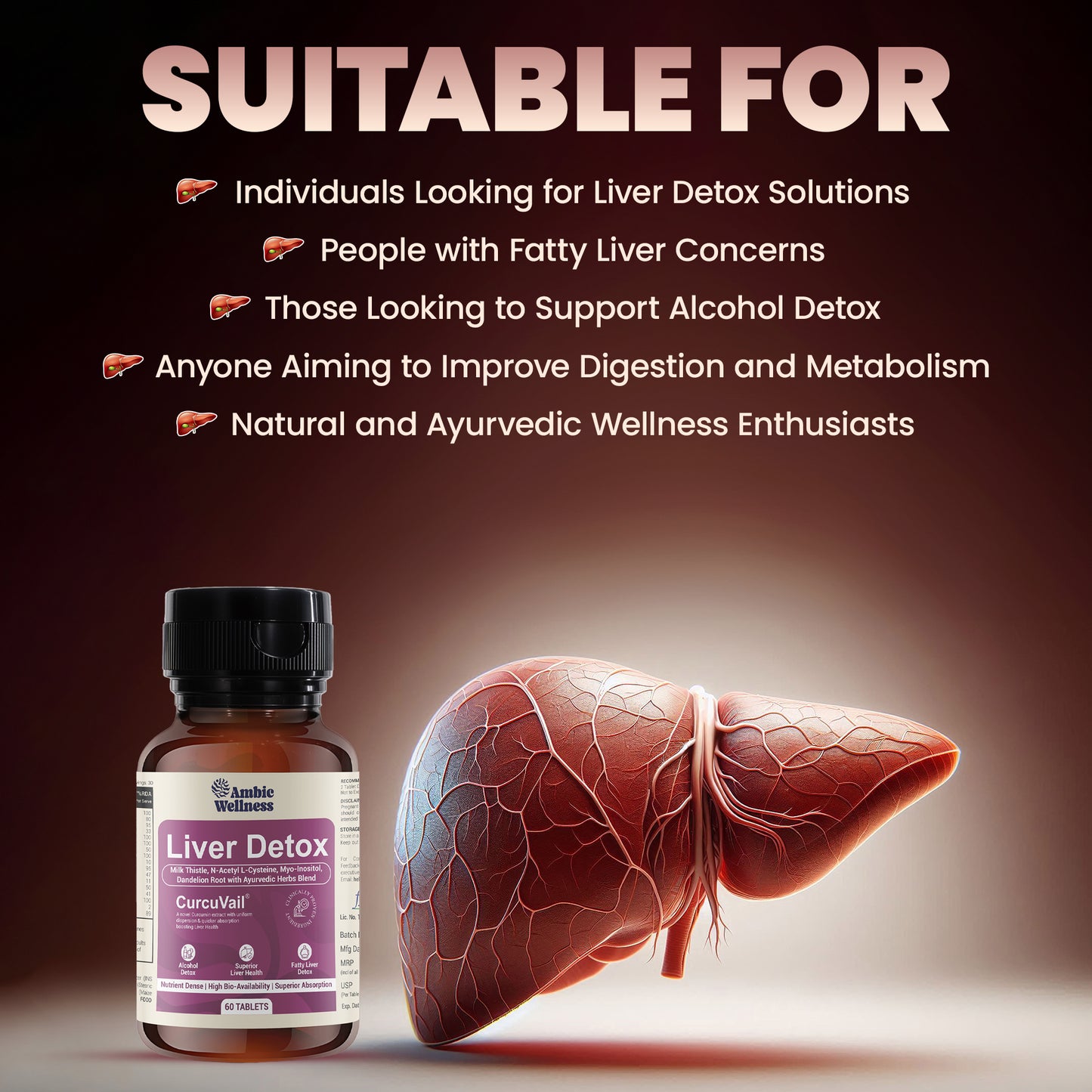 Ambic Wellness Liver Detox Supplement I Milk Thistle Tablet for Fatty Liver Detox I Clinically Researched Curcuvail acts as Liver Cleanser