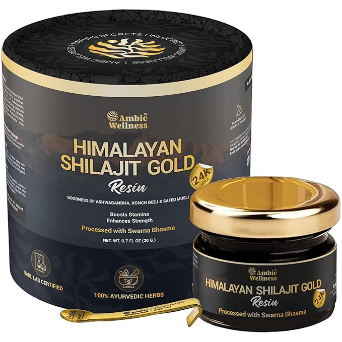 Ambic Wellness Himalayan Shilajit Gold Resin I Shilajit Original with 77%+ Fulvic Acid I Boosts Performance I Contains 24 Carat Gold