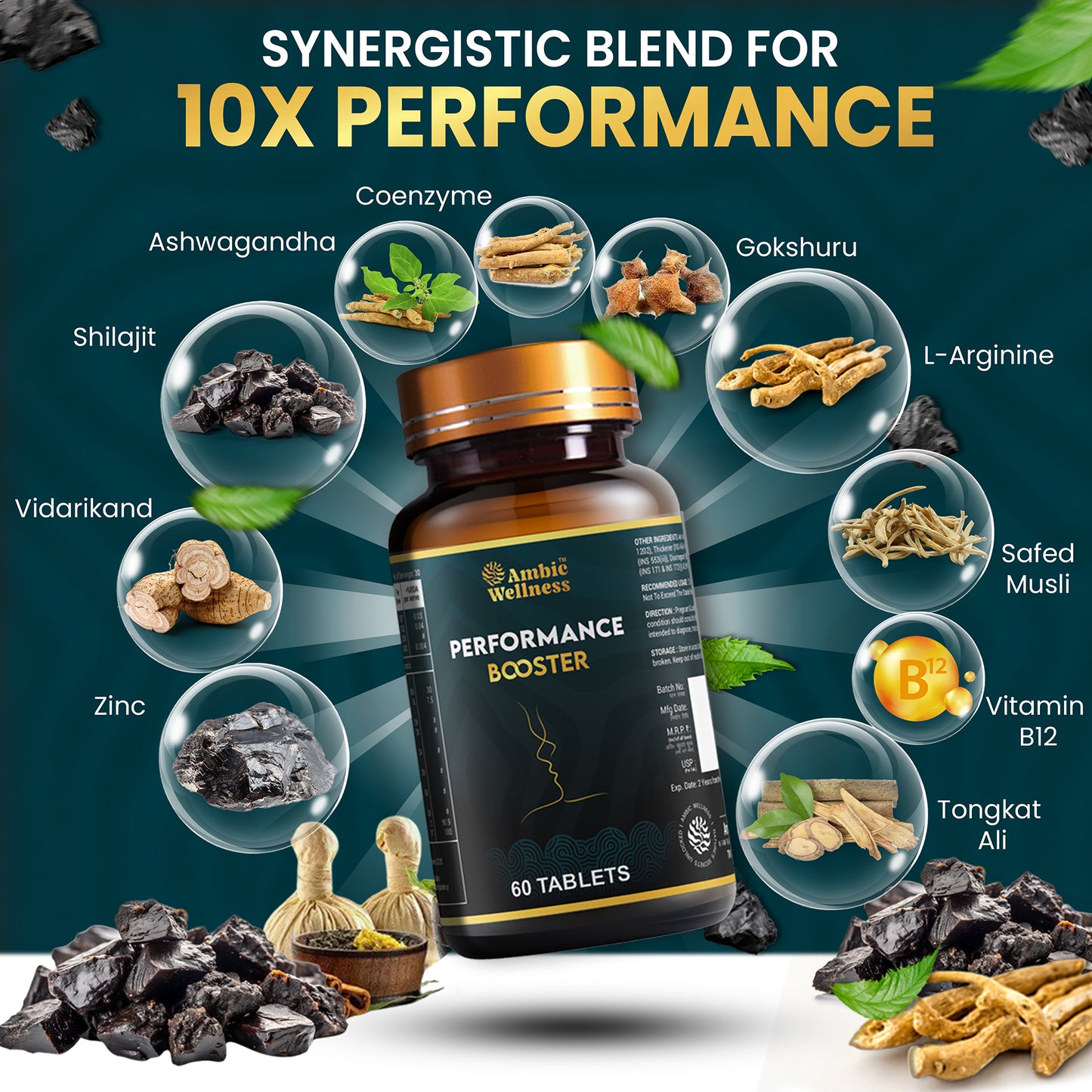 Ambic Wellness Alpha Maxx Performance Booster Tablets | Shilajit, Ashwagandha & Swarna Bhasma | Strength, Stamina & Energy | 60 Tablets